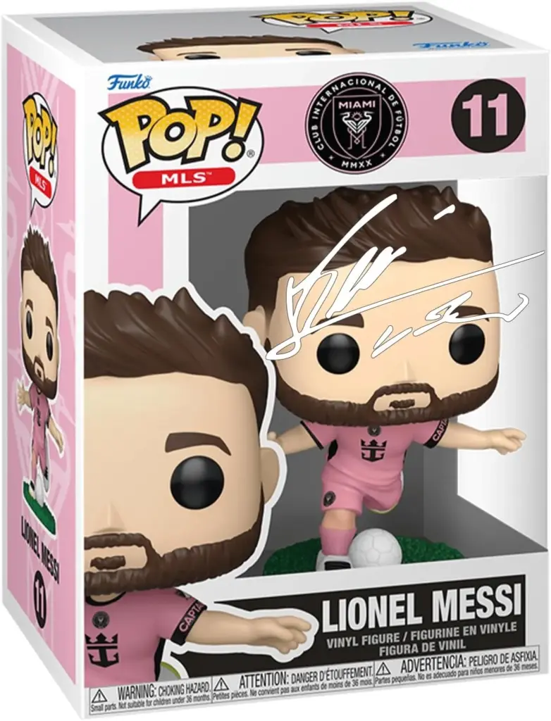 Lionel Messi #11 Pink Uniform Inter Miami CF Facsimile Signed Reprint Laser Autographed Funko POP! Soccer Figurine with Protector Case