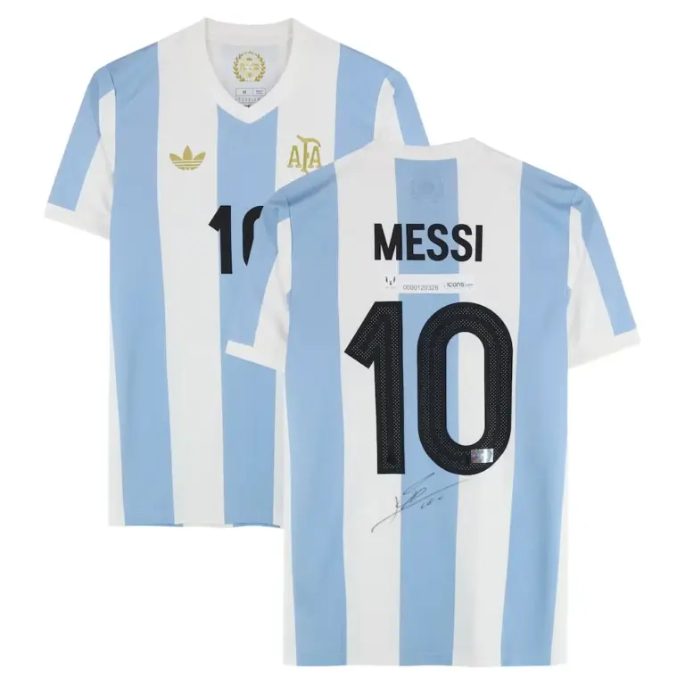 Lionel Messi Argentina National Team Autographed Fanatics Authentic Light Blue/White adidas 50th Anniversary Jersey