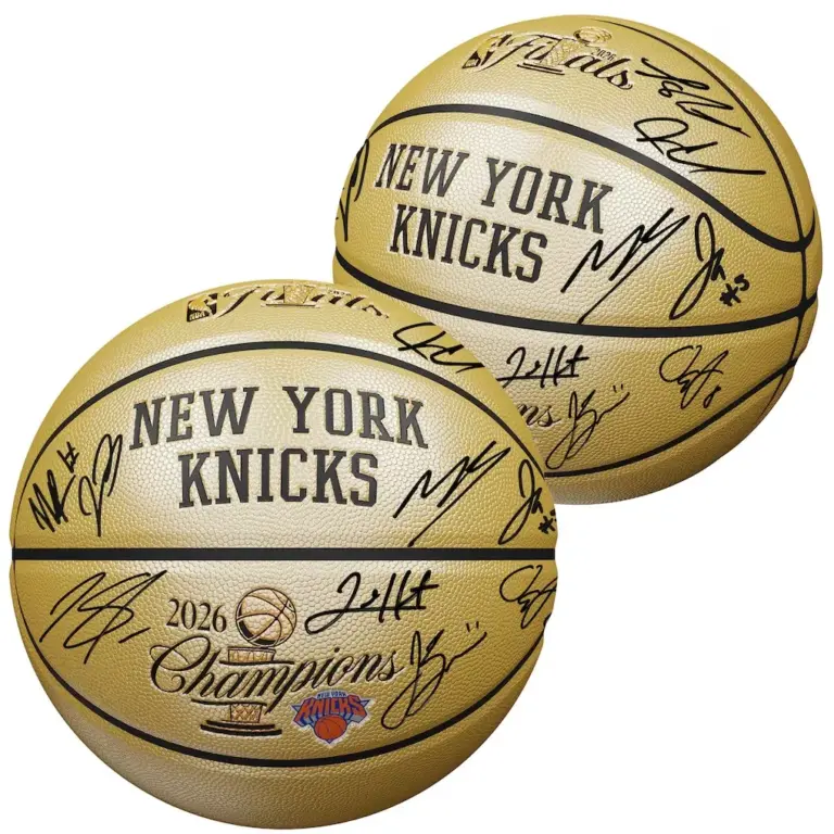 New York Knicks Autographed Fanatics Authentic 2026 NBA Finals Champions Wilson Champions Logo Gold Basketball with at least 7 Signatures - Limited Edition of 500