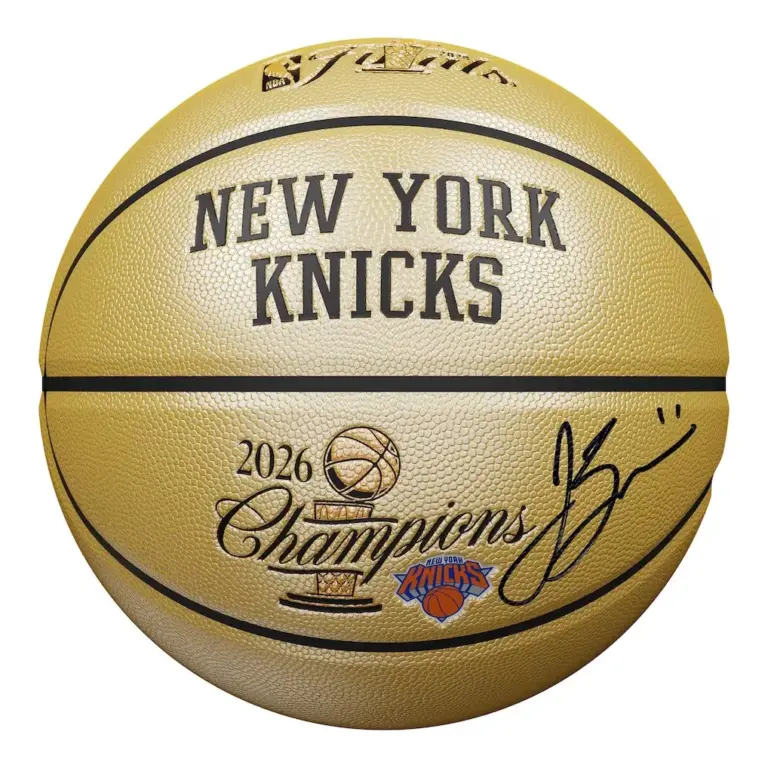 Jalen Brunson New York Knicks Autographed Fanatics Authentic 2026 NBA Finals Champions Wilson Champions Logo Gold Basketball