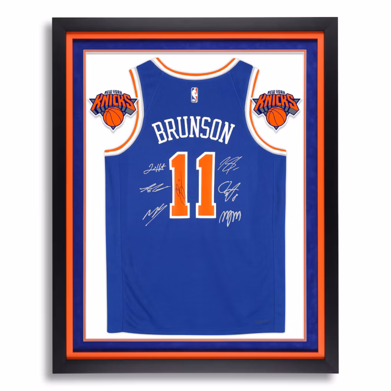 New York Knicks Autographed Fanatics Authentic 2026 NBA Finals Champions Deluxe Framed Blue Nike Jalen Brunson #11 Icon Edition Swingman Jersey